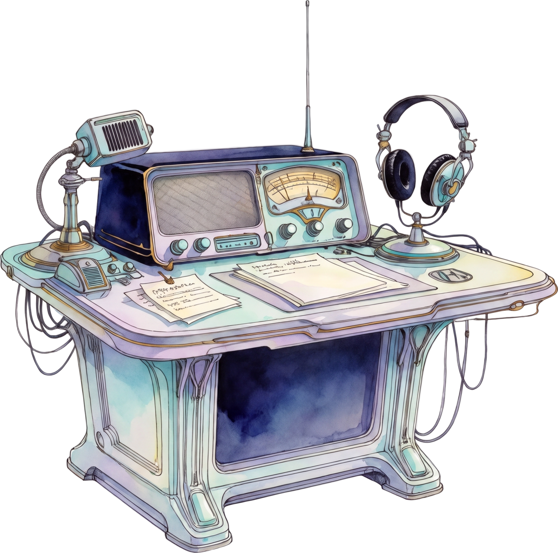 A shortwave radio on an announcement desk