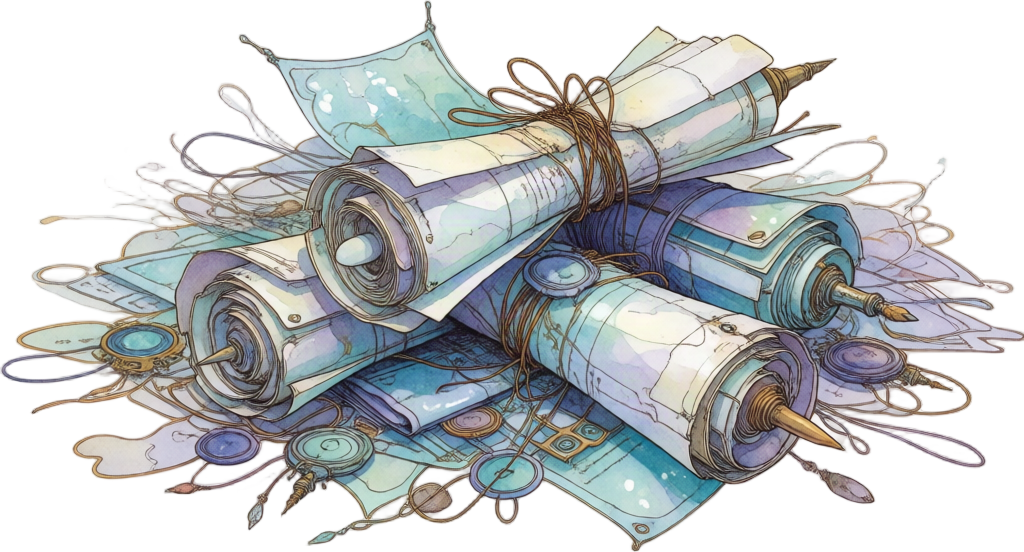 A pile of ancient scrolls
