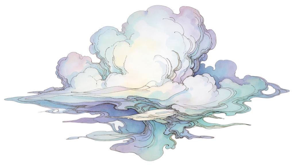 An expansive watercolor cloud with flowing layered forms