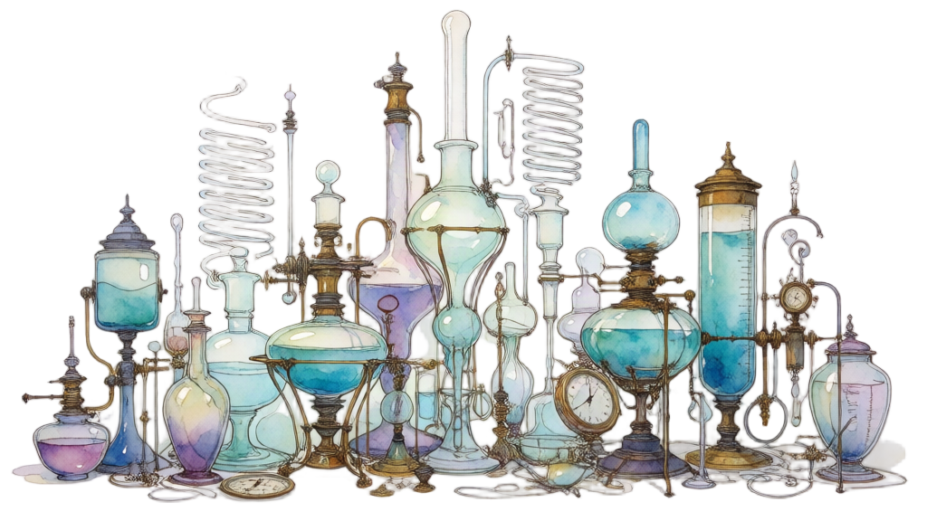 An intricate arrangement of laboratory glassware and experimental equipment